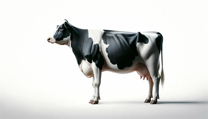 Black and white cow on a white background. Side view - obrazy, fototapety, plakaty