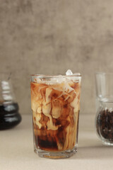 Glasses of Coffee Latte Milk, Espresso with Milk and Ice.