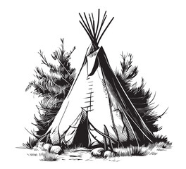Teepee sketch, hand drawn in doodle style illustration © BigJoy