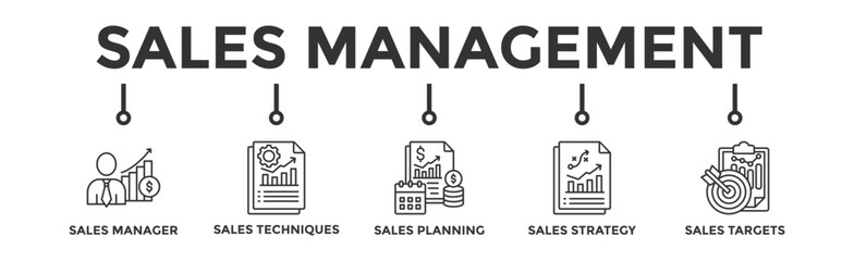 Sales management banner web icon vector illustration concept with icon of manager, sales techniques, planning, strategy, and targets