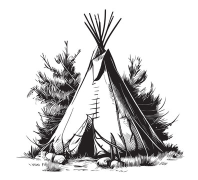 Teepee sketch, hand drawn in doodle style illustration