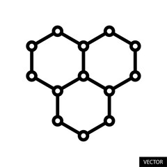 Graphene, molecule, molecular structure, atomic carbon structure vector icon in line style design for website, app, UI, isolated on white background. Editable stroke. Vector illustration.