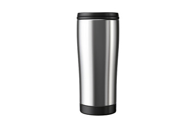 Stainless Steel Hot Mug On Transparent Background.