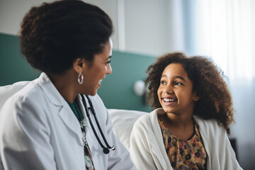 a female doctor and a smiling girl patient
