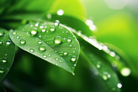 Fototapeta water drops on green leaf