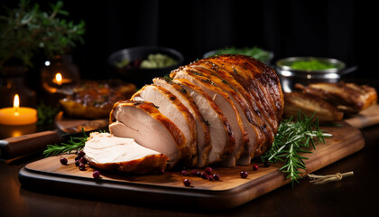 Sliced baked turkey with herbs 