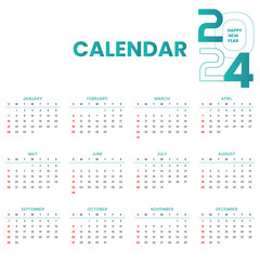 2024 monthly calendar template for office desk or wall schedule.
