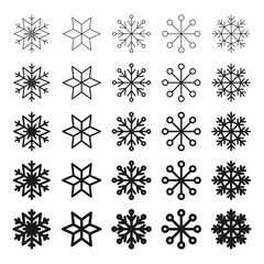 A set of simple snowflakes in different variations. Flat icons of snowflakes isolated on white background. - 677711115