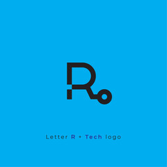 R letter and Tech logo icon design simple and clean
