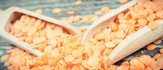 Red lentil as healthy ingredient of various dishes. Source vitamins, minerals and fiber