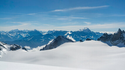 The Alps chain from the Trient glacier with the Mont-Blanc, the Matterhorn, the Dent Blanche and the Weisshorn - 677711936