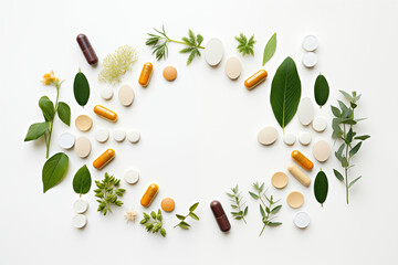 pills made of herbs and flowers - obrazy, fototapety, plakaty