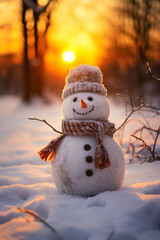 Obraz premium Cute Snowman in the Winter Forest 