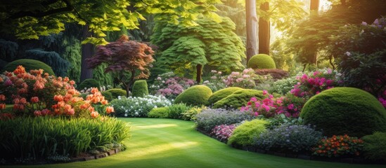 The vibrant green landscape of the beautiful garden showcased the stunning beauty of the floral arrangements with colorful flowers and luscious leaves creating a breathtaking backdrop for t