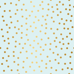 Celebration Confetti, Seamless pattern, golden dots on light blue background