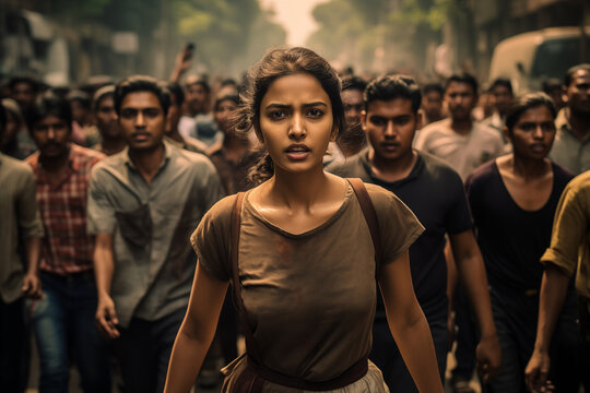 Indian Woman At A Street Protest