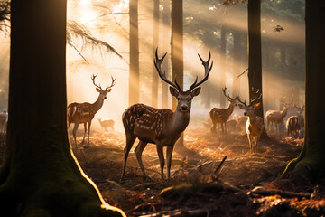 a herd of deer in the forest