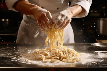 chef making noodles - obrazy, fototapety, plakaty