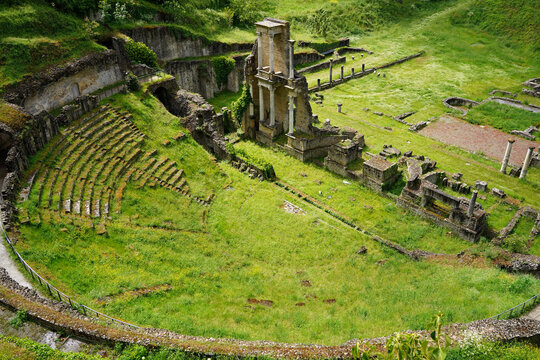 Ruins of the ancient Roman Theatre and Etruscan Acropolis in Voltera, Italy