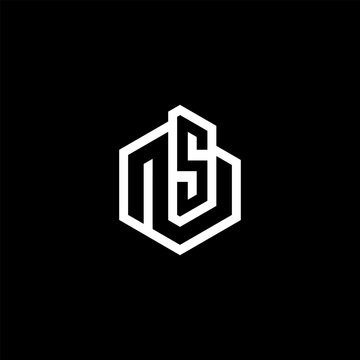 Initial letters NS rounded hexagon shape monogram black simple modern logo