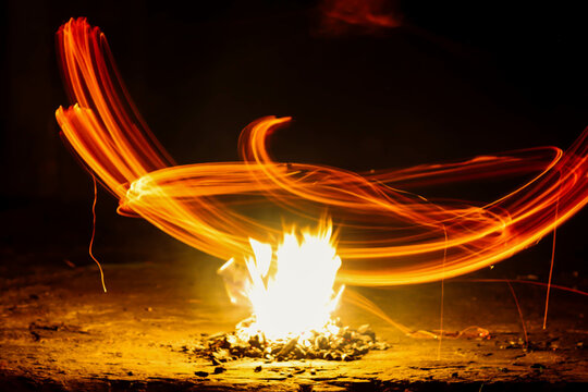 fire and flames, night drak background, fire art, fire flower