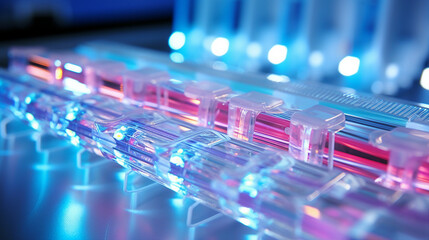 pcr tube strips and pipette in genetic research laboratory - obrazy, fototapety, plakaty