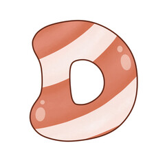 Letter D Christmas candy cane alphabet sweet vintage retro groovy .Font for event, promo, logo, banner, monogram and poster. Typeset design.