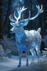 Frost-Kissed Opulence: Glass Winter Deer with Golden Accents and Details