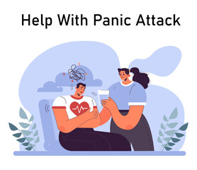 Panic attack. Mental health disorder. Phobia, frustration and constant stress. Psychotherapy and emotional support idea. Flat vector illustration
