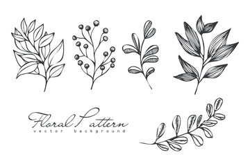 Collection of hand drawn spring flowers and plants. Monochrome vector illustrations in sketch style - obrazy, fototapety, plakaty