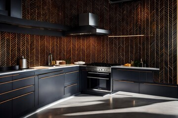 a backsplash with industrial-inspired patterns, such as herringbone or subway