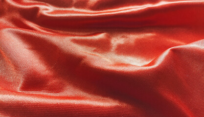 Texture red linen fabric, crumpled linen background