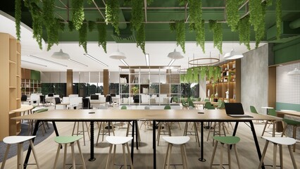 Interior Empty Modern Loft Office open space modern office footage.Modern open concept Lobby and reception area meeting room design.3d Rendering  interior walk through.