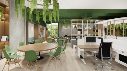Interior Empty Modern Loft Office open space modern office footage.Modern open concept Lobby and reception area meeting room design.3d Rendering  interior walk through.