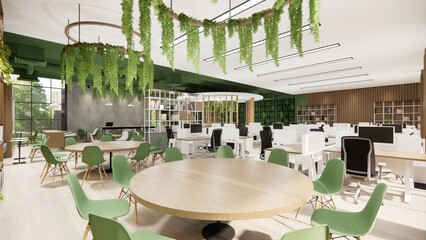 Interior Empty Modern Loft Office open space modern office footage.Modern open concept Lobby and reception area meeting room design.3d Rendering  interior walk through.