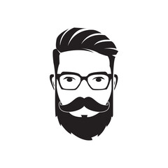 Bearded men face, hipster character. Man's Face With Beard. Black And White Vector Object.