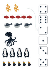 Worksheet for teaching numeracy and  mathematics for kids. Training sheet with the abodes of the sea underwater world.