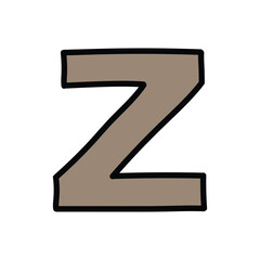 Hand-drawn cartoon doodle brown letter Z on a white background.