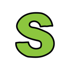 Hand-drawn cartoon doodle green letter S on a white background.