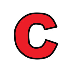 Hand-drawn cartoon doodle red letter C on a white background.