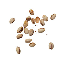 Flying pistachios falling ripe pistachios isolated on transparent background.Flying de focusing pistachios in shell. Design element for nuts packaging, advertising, etc. Vector illustration.