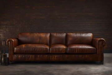 a distressed leather industrial sofa for a rugged, vintage look