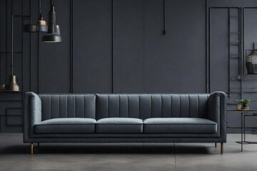 an industrial-style sofa in a monochromatic gray color palette