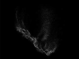 Distressed white grainy texture. Abstract dust overlay. Grain noise. White explosion on black background. Splash realistic effect. Vector illustration.  