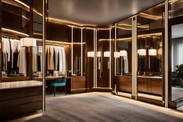 a dressing area with pendant lighting fixtures for a modern and chic touch