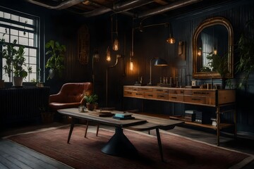 a blend of vintage and industrial-style furniture for an eclectic look