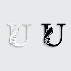 letter U. flower letters. Vintage ornament initial Alphabet. Logo vector	