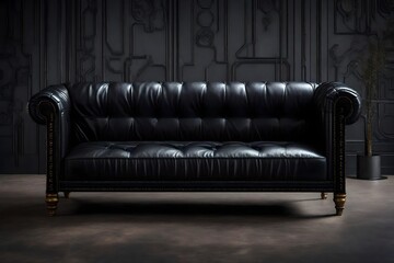 an industrial sofa with classic black leather upholstery