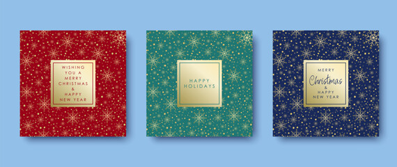 Merry Christmas and Happy New Year greeting cards - set. Vector illustration.