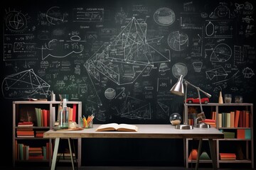 Black chalkboard inscribed with scientific formulas